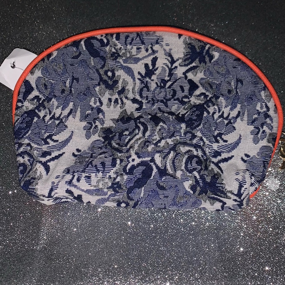 Floral Blue and orange trim leather Women's pouch
